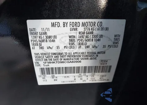 2012 Ford Explorer Xlt z USA, uszkodzony, nr VIN 1FMHK7D98CGA60906